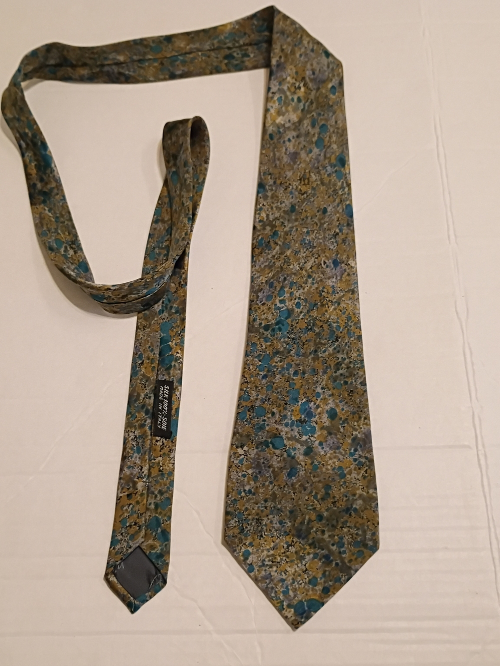 Brioni Green and Teal Marble-Pattern Silk Tie